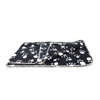 Fleece Blanket Black with White Pawprints 100 x 70cm